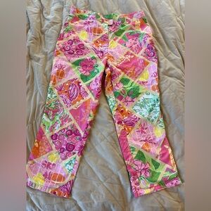 Lilly Pulitzer Girls Pink Floral Patch Pants - vintage- girls size 14